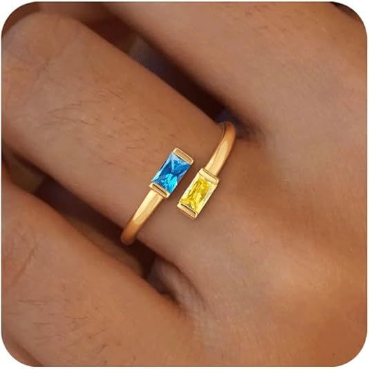 Simple Rectangular Gold Birthstone Ring