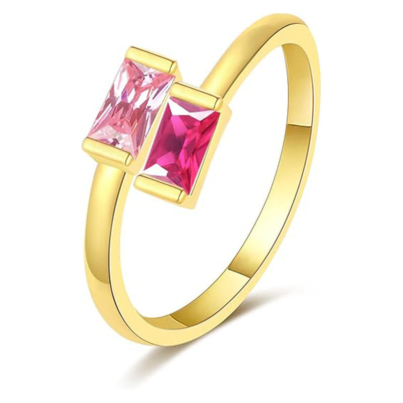 Simple Rectangular Gold Birthstone Ring